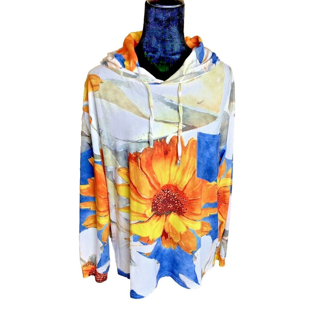 Floral Blouse with Hood Tropical Sz Large Brand Lily